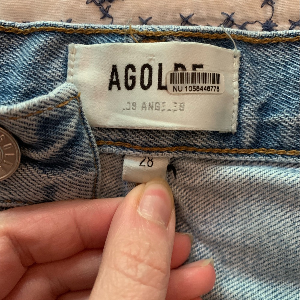 AGOLDE High-Rise Rolled Hem Dame Denim Shorts - Light Blue, EUC Size 28 - Picture 2 of 7